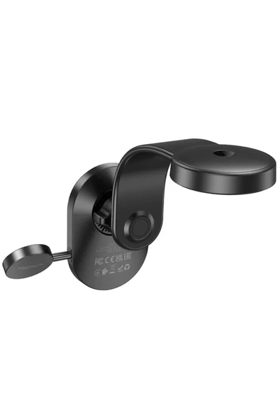 Hoco. HW28 Excelso Yapışkanlı 15W Kablosuz Şarj ve 2.5W Kablosuz Saat Şarj Destekli Magsafe Araç Tutucu - Siyah - Resim 6
