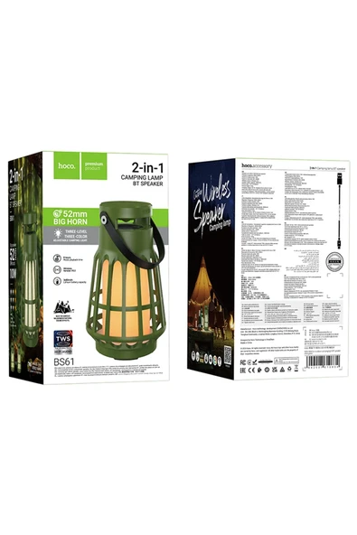 Hoco. BS61 Wild Fun Kamp Işıklı Bluetooth Kablosuz Hoparlör - Yeşil - Resim 5