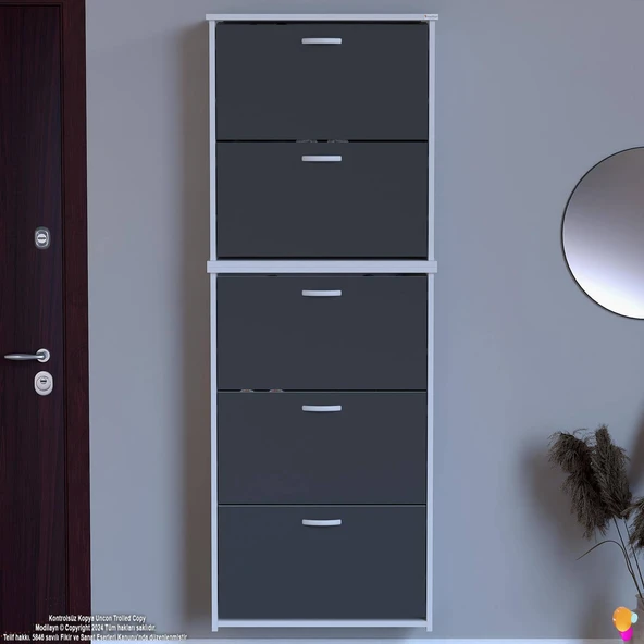 Modilayn VERVE Asma Antre 72x194x26 cm’ lik 5 Düşer Kapak 10 Göz Bölmeli Ayakkabılık - Resim 3