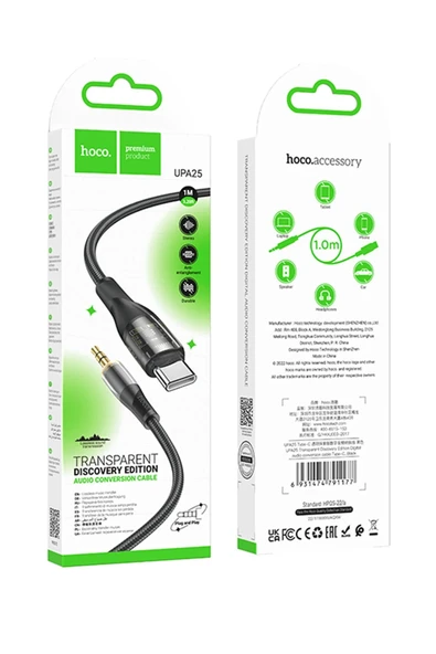 Hoco. UPA25 1M Tak Çalıştır Type-C to Aux Kablo - Siyah - Resim 4