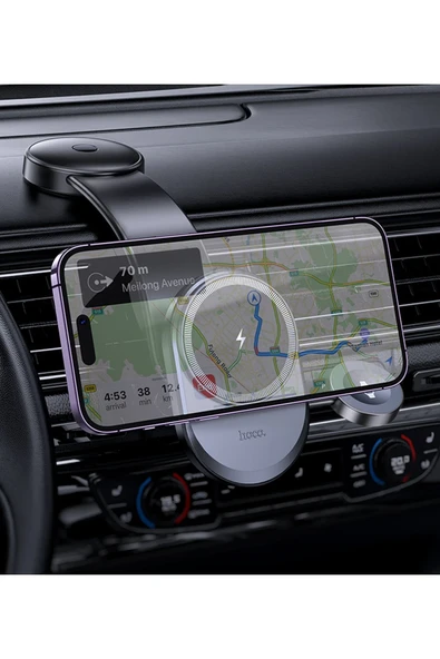 Hoco. HW28 Excelso Yapışkanlı 15W Kablosuz Şarj ve 2.5W Kablosuz Saat Şarj Destekli Magsafe Araç Tutucu - Siyah - Resim 7