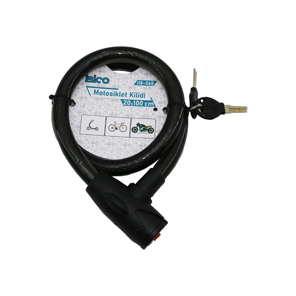 ANAHTARLI AÇ-KAPA KİLİT KAPAKLI MOTOR - BİSİKLET KİLİT ÇELİK TEL SİYAH ŞEFFAF KILIF 20MMX100CM (5284) ürün görseli