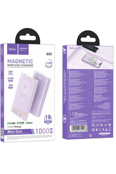 Hoco. Q22 Taurus 22.5W PD 20W Magsafe Dijital Ekranlı Powerbank - Mor - Resim 10