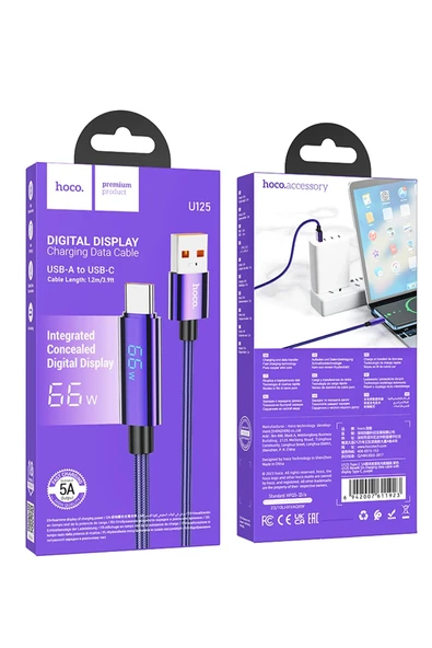 Hoco. U125 1.2M Benefit USB to Type-C Şarj Data Kablosu - Mor - Resim 4