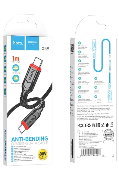 Hoco. X59 Victory 1M 60W Type-C to Type-C PD Hızlı Şarj Data Kablosu - Siyah - Resim 5