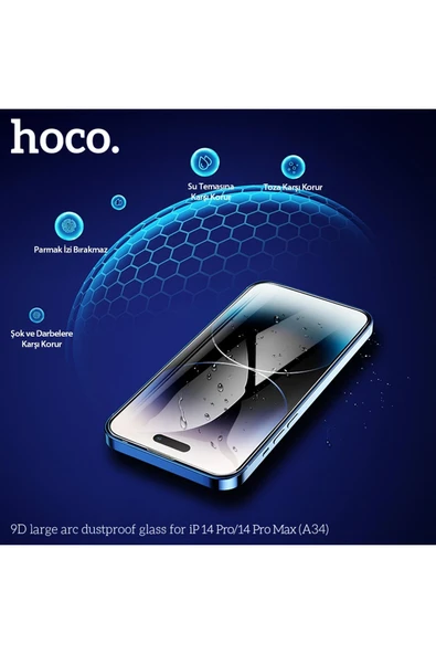Hoco. iPhone 14 Pro 9D Dustproof Cam Ekran Koruyucu - Siyah - Resim 10