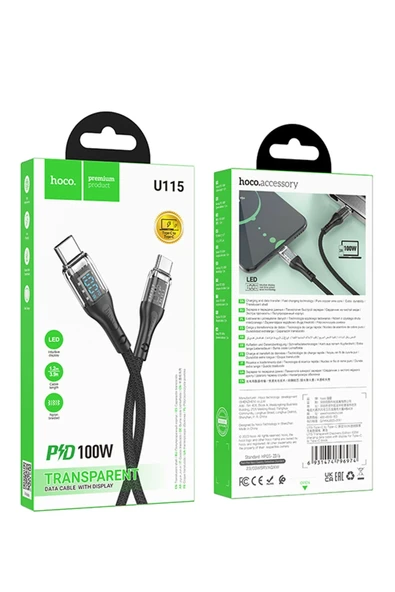 Hoco. U115 1.2M 100W Type-C to Type-C Şarj Data Kablosu - Siyah - Resim 6