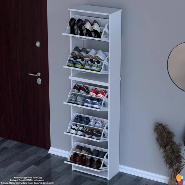 Modilayn VERVE Antre 52x194x26 cm’ lik 5 Düşer Kapak 10 Göz Bölmeli Ayakkabılık - Resim 4