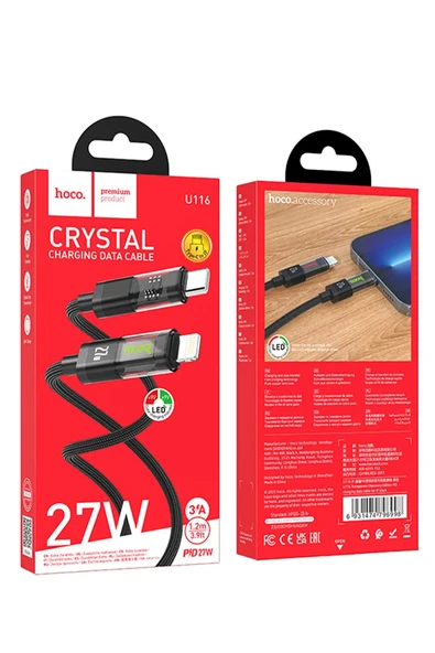 Hoco. U116 1.2M PD Type-C to Lightning Şarj Data Kablosu - Siyah - Resim 7