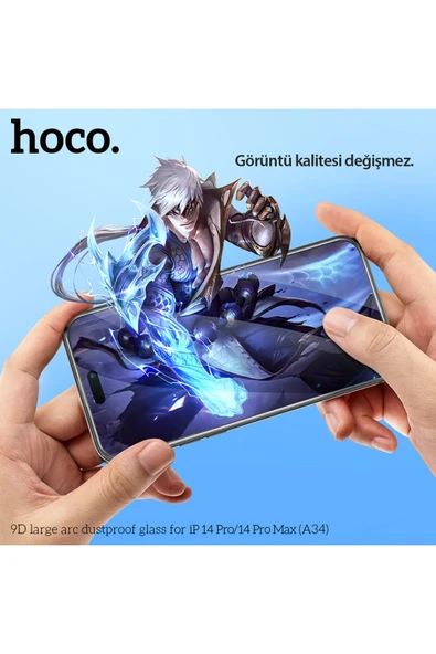 Hoco. iPhone 14 Pro 9D Dustproof Cam Ekran Koruyucu - Siyah - Resim 7