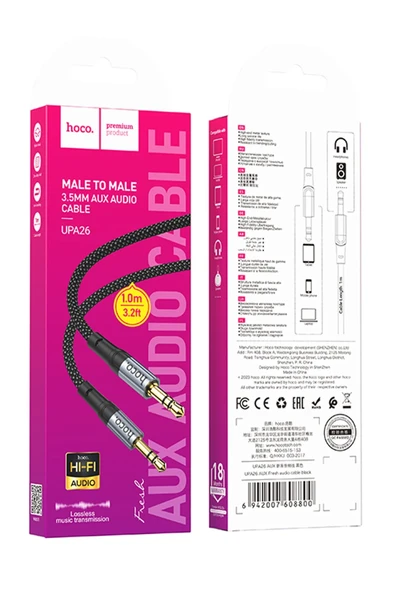 Hoco. UPA26 1M Hasırlı Aux Kablo - Siyah - Resim 5