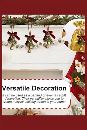 Kırmızı & Altın Noel Kapı Süsü | İkili Çan ve Bordo Kurdele Detaylı Çam Kozalaklı Yılbaşı Kapı Çelengi (1 Adet) - Resim 5