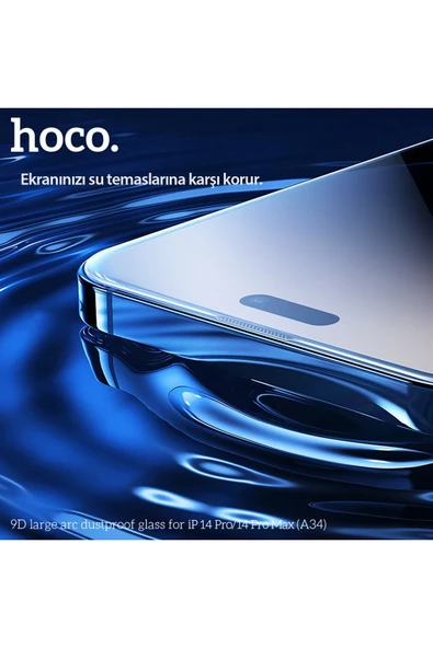 Hoco. iPhone 14 Pro Max 9D Dustproof Cam Ekran Koruyucu - Siyah - Resim 5