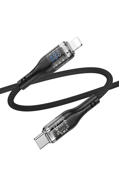 Hoco. U115 1.2M PD Type-C to Lightning Şarj Data Kablosu - Siyah - Resim 2