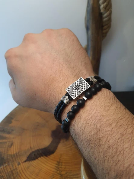 JTAW25BLK1609 HAKİKİ DERİ ZİRKON TAŞLI ALAŞIMLI METAL MIKNATIS KAPAMA ile ONYX ve HEMATİT DOĞALTAŞ ESNEK KOMBİN SİYAH GARANTİLİ HEDİYE KUTULU JANTİ BİLEKLİK - Resim 2