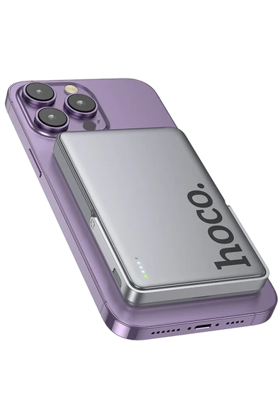 Hoco. Q36 Sunlight 5.000 mAh 20W Type-C ve 10W Kablosuz Şarj PD Magsafe Standlı Powerbank - Titan Gri - Resim 4