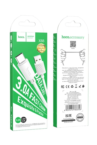 Hoco. X88 1M USB to Type-C Şarj Data Kablosu - Beyaz - Resim 6