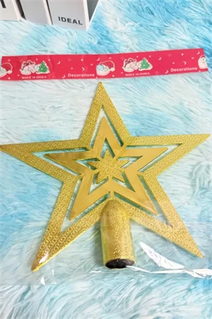 Vintage Altın Simli Yıldız Noel Ağacı Süsü | 20 cm Retro Parlak Ağaç Tepe Süsü / Dekoratif Yılbaşı Süsleme - Resim 5