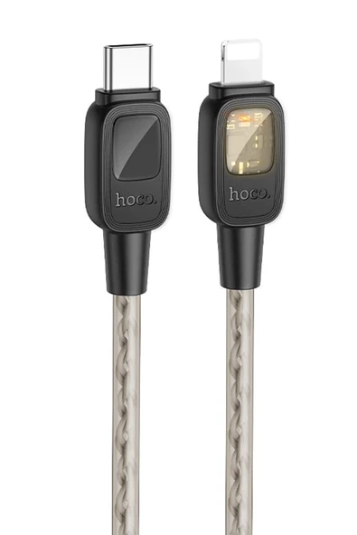 Hoco. U124 Stone 1.2M 27W Type-C to Lightning Otomatik Şarj Kesme Özellikli PD Hızlı Şarj Kablosu - Siyah ürün görseli 1