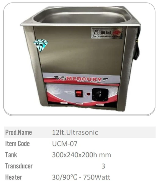 12LT. MERCURY ULTRASONIC CLEANER - Resim 3