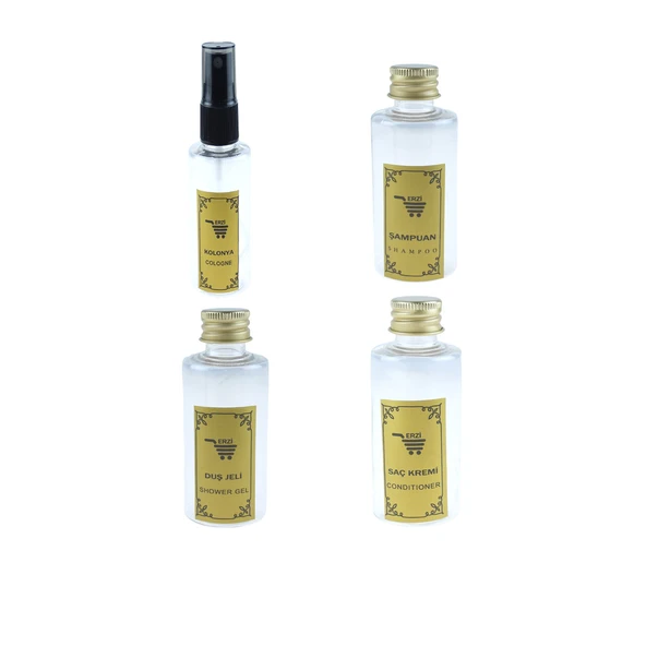 Seyahat Seti 4Lü 0.50ml Kolonya Duş Jeli Saç Kremi Şampuan Şişesi - Resim 3