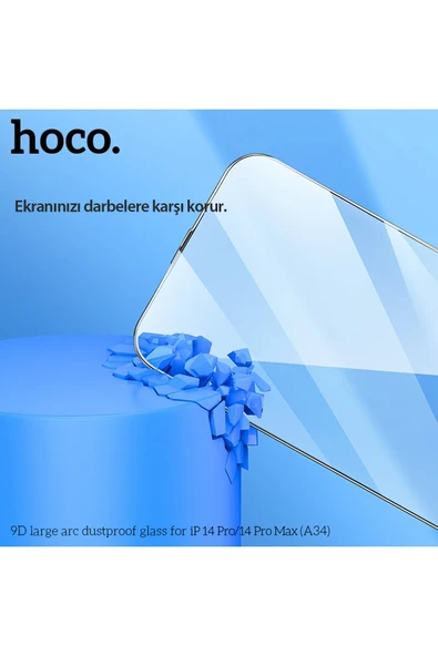 Hoco. iPhone 14 Pro Max 9D Dustproof Cam Ekran Koruyucu - Siyah - Resim 9