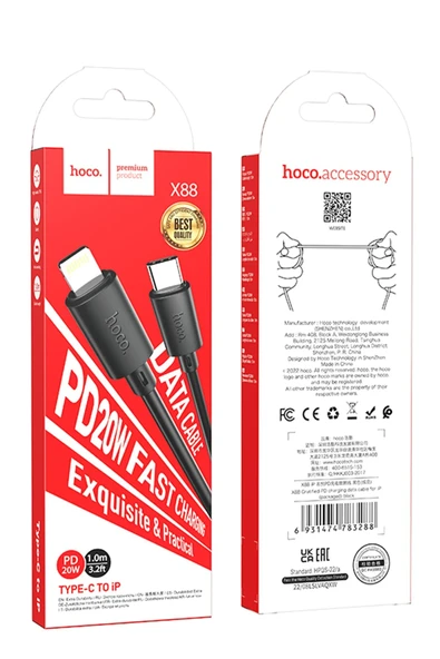 Hoco. X88 1M Type-C to Lightning Şarj Data Kablosu - Siyah - Resim 5