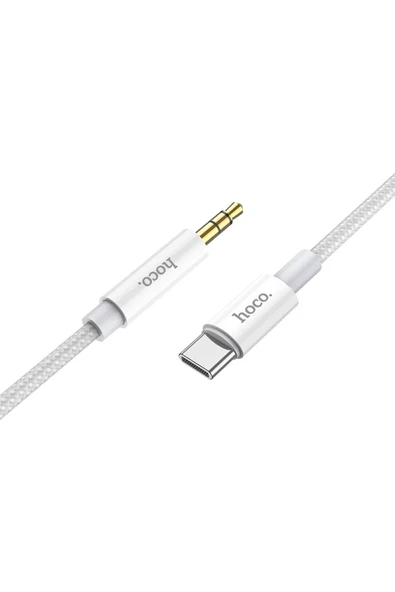 Hoco. UPA19 1M Hasırlı Type-C to Aux Kablo - Gümüş - Resim 2