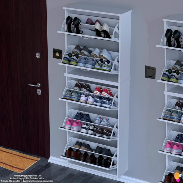 Modilayn VERVE Asma Kapı Önü 72x 194 x26 cm’lik 5 Düşer Kapak 10 Göz Bölmeli Ayakkabılık - Resim 4
