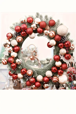 50 Adet 40mm Kırmızı Altın Beyaz Noel Ağacı Süs Topları Seti | 9 Farklı Desen & Hafif Dayanıklı Yılbaşı Dekoru - Resim 7