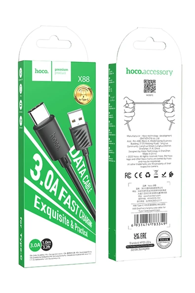 Hoco. X88 1M USB to Type-C Şarj Data Kablosu - Siyah - Resim 4