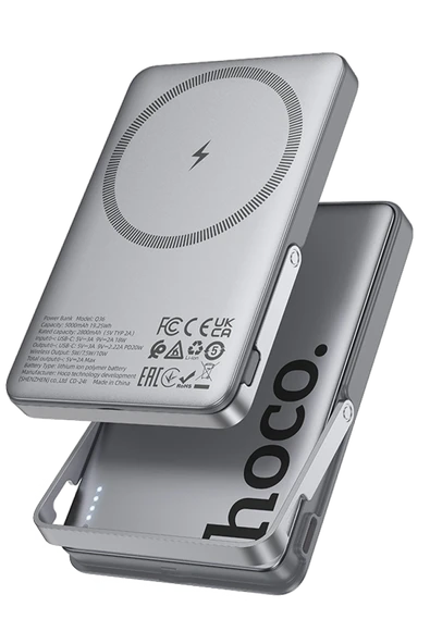 Hoco. Q36 Sunlight 5.000 mAh 20W Type-C ve 10W Kablosuz Şarj PD Magsafe Standlı Powerbank - Titan Gri - Resim 6