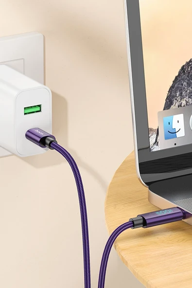 Hoco. U125 1.2M Benefit PD 100W Type-C to Type-C Şarj Data Kablosu - Mor - Resim 3