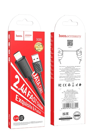 Hoco. X88 1M USB to Lightning Şarj Data Kablosu - Siyah - Resim 8