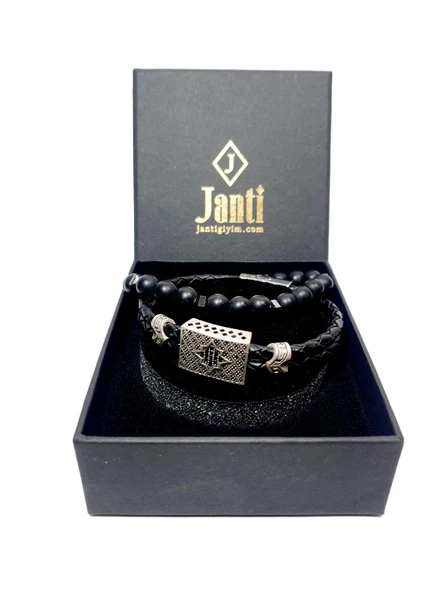 JTAW25BLK1609 HAKİKİ DERİ ZİRKON TAŞLI ALAŞIMLI METAL MIKNATIS KAPAMA ile ONYX ve HEMATİT DOĞALTAŞ ESNEK KOMBİN SİYAH GARANTİLİ HEDİYE KUTULU JANTİ BİLEKLİK ürün görseli 1