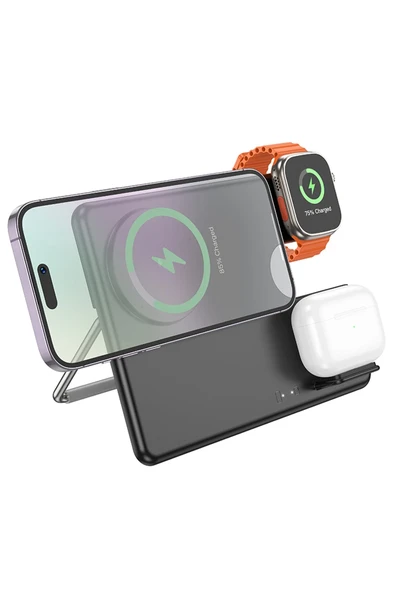 Hoco. CQ1 3in1 15W Manyetik Masaüstü Kablosuz Şarj Standı - Siyah - Resim 2