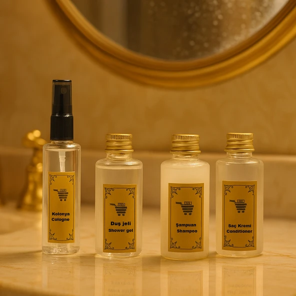 Seyahat Seti 4Lü 0.50ml Kolonya Duş Jeli Saç Kremi Şampuan Şişesi ürün görseli