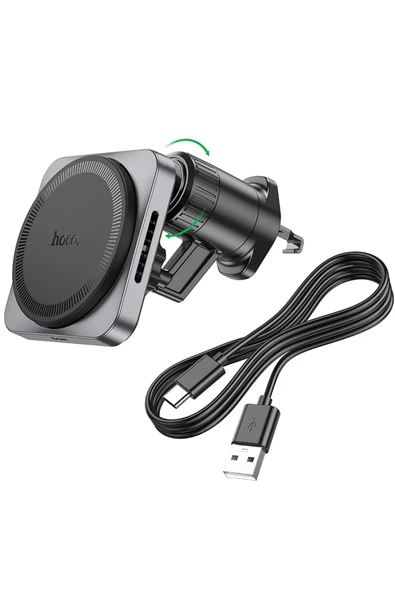 Hoco. HW15 Izgara Klipsli 15W Kablosuz Şarjlı Manyetik Magsafe Araç Tutucu - Siyah - Resim 9