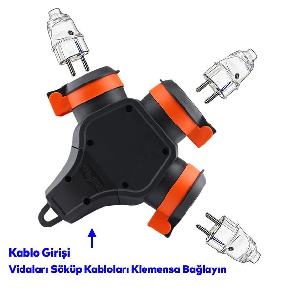 Monofaze Seyyar Çoğaltıcı Askılı Topraklı Priz IP54 Fiş Grup 3'lü Dişi Fiş Kablosuz Çoçuk Korumalı - Resim 2