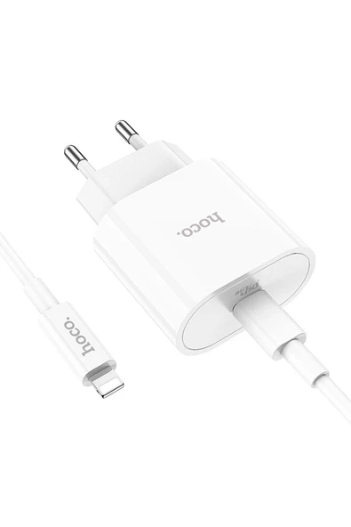 Hoco. C94A Metro 20W Type-C Çıkışlı Ekstra Type-C to Lightning Kablolu PD Hızlı Şarj Aleti - Beyaz - Resim 9