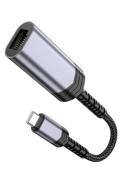 Hoco. UA26 Tak Çalıştır Type-C to RJ45 100 Mbps Ethernet Dönüştürücü - Gri - Resim 3