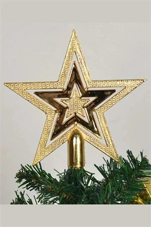 Vintage Altın Simli Yıldız Noel Ağacı Süsü | 20 cm Retro Parlak Ağaç Tepe Süsü / Dekoratif Yılbaşı Süsleme - Resim 2