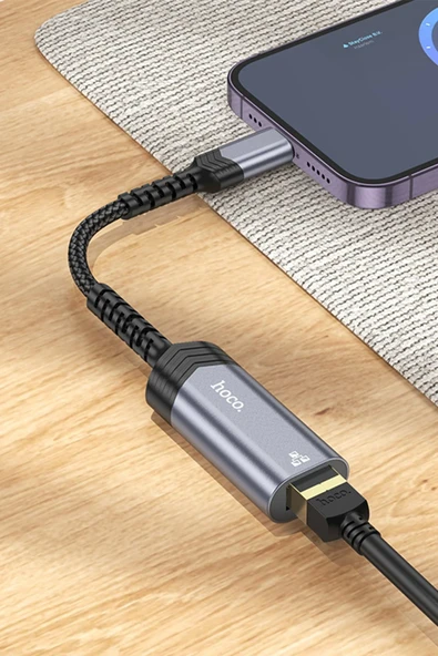 Hoco. UA26 Tak Çalıştır Lightning to RJ45 100 Mbps Ethernet Dönüştürücü - Gri - Resim 4