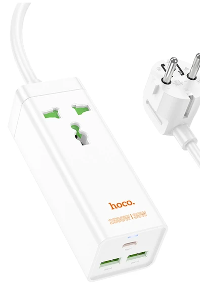 Hoco. AC9A 1.5M Talent 2 Adet USB 1 Adet Type-C 1 Adet Priz PD30W Şarj Aleti - Beyaz - Resim 2