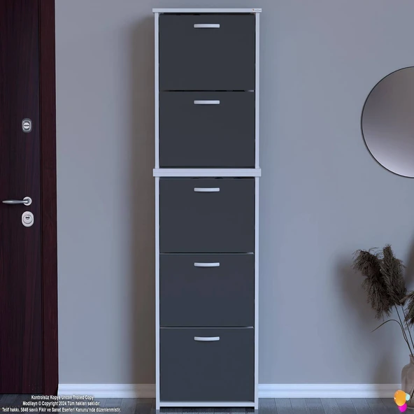 Modilayn VERVE Antre 52x194x26 cm’ lik 5 Düşer Kapak 10 Göz Bölmeli Ayakkabılık - Resim 3