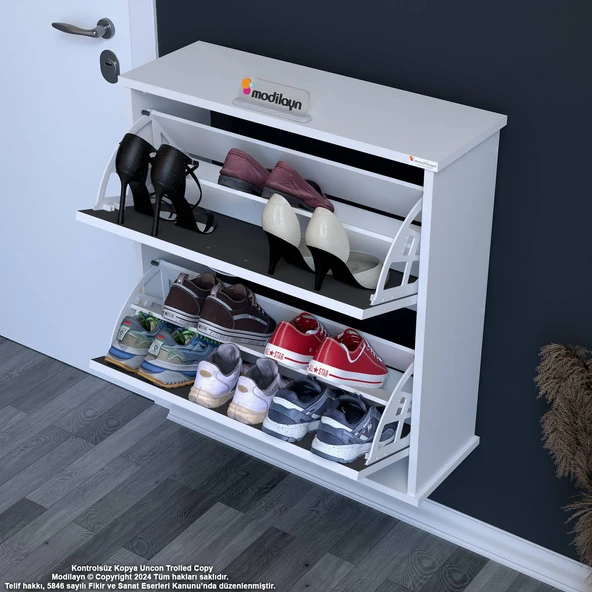 Modilayn UMAY Antre Hol 72x 78 x26 cm’ lik 2 Düşer Kapak 4 Göz Bölmeli Ayakkabılık - Resim 3