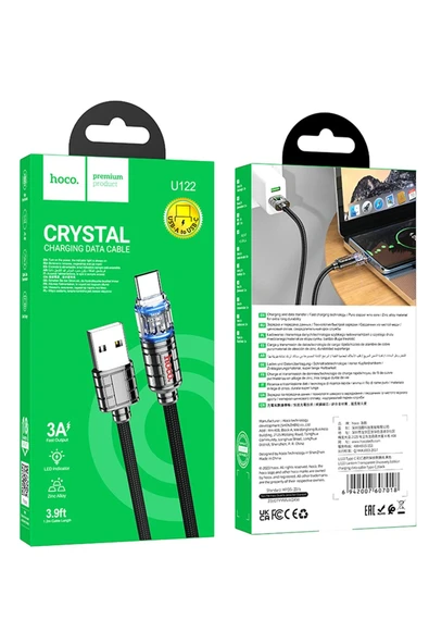 Hoco. U122 1.2M Lantern USB to Type-C Şarj Data Kablosu - Siyah - Resim 6