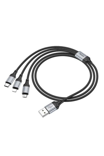Hoco. X102 Fresh 1M 2.4A 3in1 USB to Type-C / Lightning ve Micro Çıkışlı Hızlı Şarj Data Kablosu - Siyah - Resim 6
