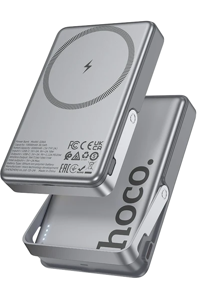 Hoco. Q36A Sunlight 10.000 mAh 20W Type-C ve 10W Kablosuz Şarj PD Magsafe Standlı Powerbank - Titan Gri - Resim 7