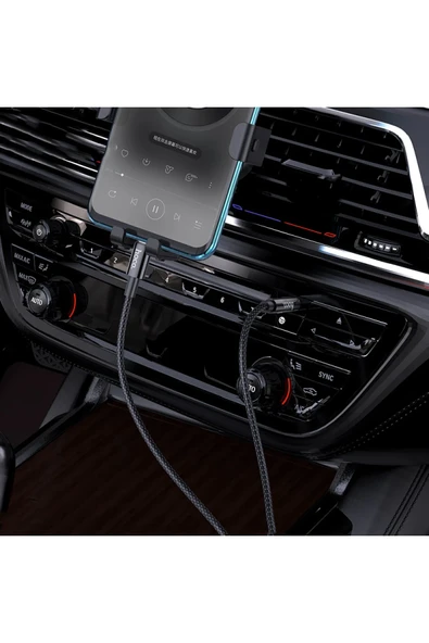 Hoco. UPA19 1M Hasırlı Type-C to Aux Kablo - Gümüş - Resim 4